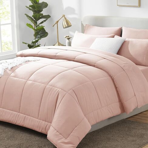 CozyLux Queen Comforter Set Blush Pink, 7 Pieces Bed in a Bag, Pink Comforter Queen Size, All Season Bedding Sets with Stitch Quilted Comforter, Flat Sheet, Fitted Sheet, Pillowcases in Kuwait