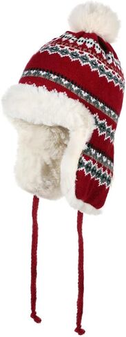 XGOPTS Women Winter Faux Fur Trapper Hat Warm Fleece Lined Beanie Cap Furry Pom Jacquard Knited Hats Knit Cossack Russian Hat in Saudi Arabia