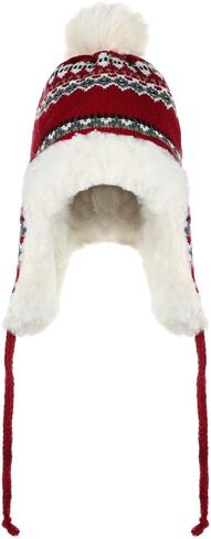 XGOPTS Women Winter Faux Fur Trapper Hat Warm Fleece Lined Beanie Cap Furry Pom Jacquard Knited Hats Knit Cossack Russian Hat in Saudi Arabia
