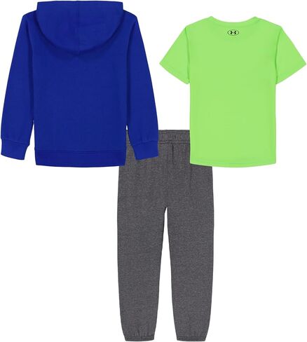 طقم صوف للأولاد من Under Armour مكون من 3 قطع، سويت شيرت بغطاء للرأس بسحاب كامل، بنطال رياضي، وتي شيرت بأكمام قصيرة، Royal Rival، 0/3M in Saudi Arabia