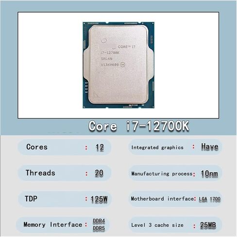 c I7-12700K N I7 12700K 3.6 GHz Twelve-Core Twenty-Thread L3=25M 125W Support DDR4 DDR5 Desktop CPU Socket LGA 1700 in Saudi Arabia