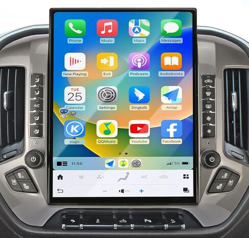 راديو سيارة بشاشة أكبر 15.6 بوصة لسيارة شيفروليه سيلفرادو/جي إم سي سييرا 2014-2018 وحدة رأس أندرويد Wirless Carplay راديو أندرويد نظام تحديد المواقع والملاحة مشغل الوسائط المتعددة Autoradio (أسود) in Kuwait