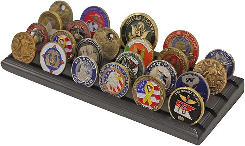 Challenge Coin Display Stand 6 Rows Holder Rack Case Walnut Finish Solid Wood in Kuwait