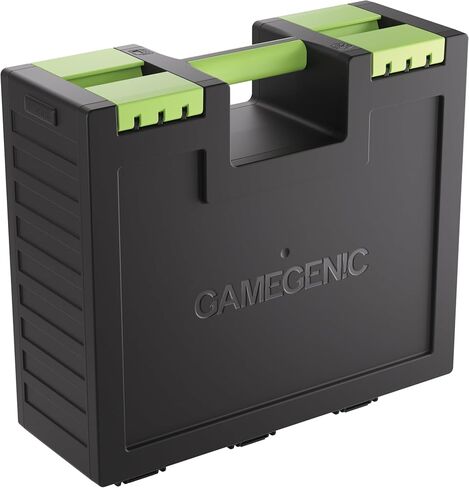 Gamegenic Game Castle - All-in-One Double-Sided Storage Case for Cards and Gaming Accessories, 19 Removable Trays in 5 Sizes, Ideal for Cards, Tokens, Dice and Tools, Black/Green Color, Made in Saudi Arabia