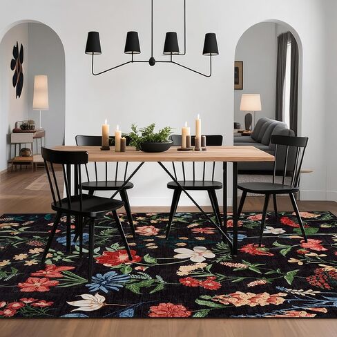 GarveeHome 2x6 Runner Rug for Hallway, Floral Washable Area Rugs Low Pile, Soft Non Slip Vintage Carpet for Living Room, Bedroom, Kitchen, Dining Room, Black in Saudi Arabia