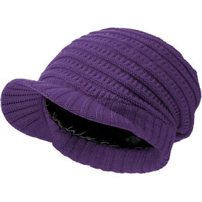 Century Star Womens Satin Lined Winter Hat with Brim, Slouchy Newsboy Beanie Cap, Warm Knit Visor Hat for Cold Weather in Saudi Arabia