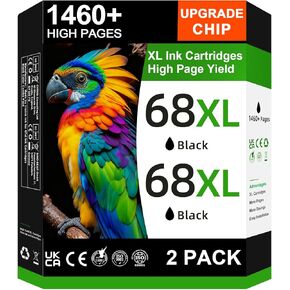 خرطوشة حبر سوداء 68XL عالية الإنتاجية متوافقة مع خرطوشة الحبر الأسود HP 68 لخراطيش الحبر HP 68 المتوافقة مع طابعة 6155e 6555e 6100e 6165e 6500e 6152e 6552e 6558e (2 أسود، عبوتان) in Kuwait