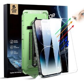 MAGIC JOHN 2PACK for iPhone 14 Pro Max (6.7") Eye Protection Screen Protector, HD Clear, Auto Dust-Elimination, 9H Tempered Glass & Scratch Resistance, Full Edge Coverage in Saudi Arabia