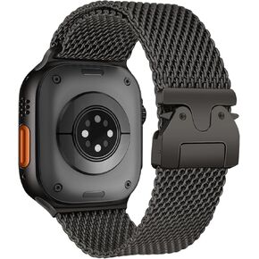 Dhwazz Milanese Loop Band لساعة Apple Ultra 3 2 1 49 ملم / السلسلة 11 10 9 8 7 6 5 4 46 ملم 45 ملم 44 ملم / SE 3 2 1 للرجال والنساء، مشبك على شكل مظلة من الفولاذ المقاوم للصدأ وحزام معدني من التيتانيوم لساعة iWatch in Kuwait