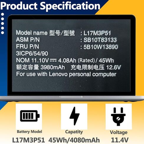 L17M3P51 L17C3P51 45Wh استبدال البطارية لينوفو ثينك باد E15 E14 Gen 1 2019 E595 E590 E585 E580 E495 E490 E485 E480 E41-55 E41-50 Series L17L3P51 L17M3P52 01AV448 SB10K97609 11.1 فولت in Saudi Arabia