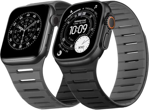 أحزمة مغناطيسية قابلة للعكس مزدوجة الجوانب متوافقة مع سوار ساعة Apple 49/46(S11/10)/45/44/42 مم، سوار مسامي لساعة iWatch Ultra 3/2/1 SE3-1 Series 11/10 9 8 7 6-1، أزرق بحيرة/أسود in Kuwait