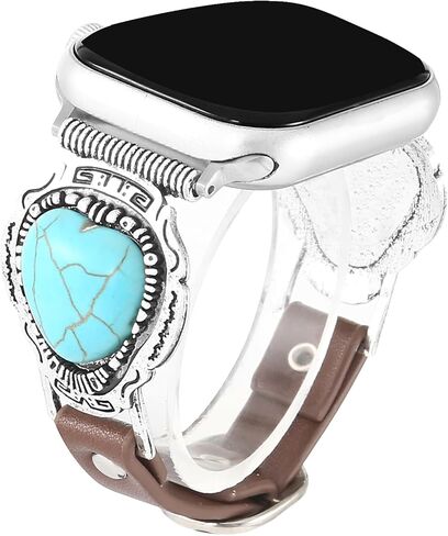 حزام جلدي متوافق مع حزام ساعة Apple للنساء 38/40/41/42/44/45/46/49 ملم، تصميم بوهيمي فيروزي غربي كلاسيكي عرقي مناسب لسلسلة iWatch 11 10 9 8 7 6 5 4 3 2 1 SE Ultra 2/1 in Kuwait