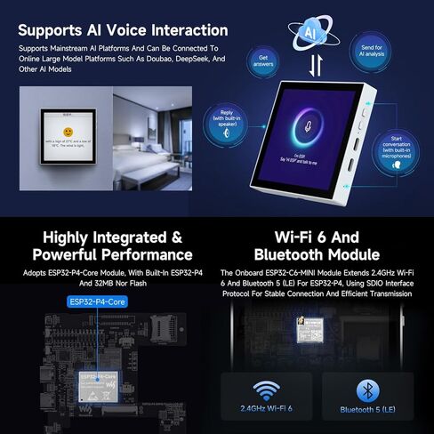Waveshare ESP32-P4-WIFI6-Touch-LCD-4B(Support External Camera), ESP32-P4 Smart 86 Box, Dual-Core & Single-Core RISC-V, with 4inch 720x720 Pixel 5Point Touch LCD (Without Ethernet Port, RS485, Relays) in Saudi Arabia