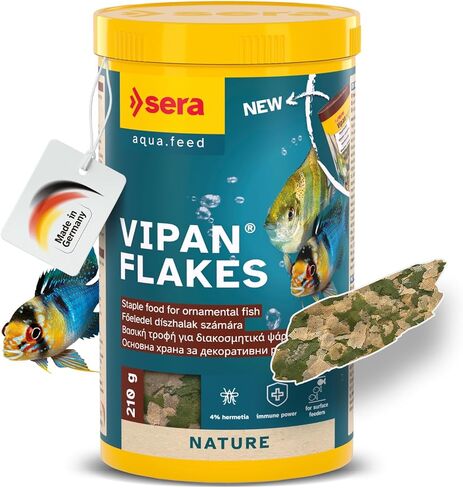 Sera vipan Nature Flake 0.8oz | طعام أساسي مميز للأسماك الزينة | وجبة الحشرات وتأثير ما قبل الحمل | خالية من الأصباغ والمواد الحافظة | مثالي لمغذيات السطح in Kuwait