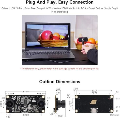 Waveshare AR0144 2MP Stereo USB Camera Module, AR0144 Sensor Chip, USB2.0 Port, Synchronized Same-Frame Output, 52mm Baseline, Featuring Distortion-Free Lenses in Saudi Arabia