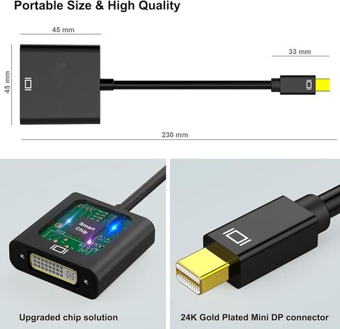 Mini DisplayPort to DVI, Gold-Plated Mini DP to DVI (Thunderbolt Compatible) Male to Female Adapter Compatible with MacBook Air/Pro, Microsoft Surface Pro/Dock, Monitor, Projector and More in Saudi Arabia