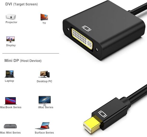 Mini DisplayPort to DVI, Gold-Plated Mini DP to DVI (Thunderbolt Compatible) Male to Female Adapter Compatible with MacBook Air/Pro, Microsoft Surface Pro/Dock, Monitor, Projector and More in Saudi Arabia