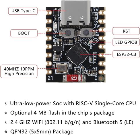 2 قطعة ESP32-C3 مجلس التنمية ESP32 C3 Supermini مجلس التنمية 160 ميجا هرتز تردد التشغيل 2.4 جيجا هرتز واي فاي وبلوتوث 5.0 ل Raspberry Pi in Kuwait