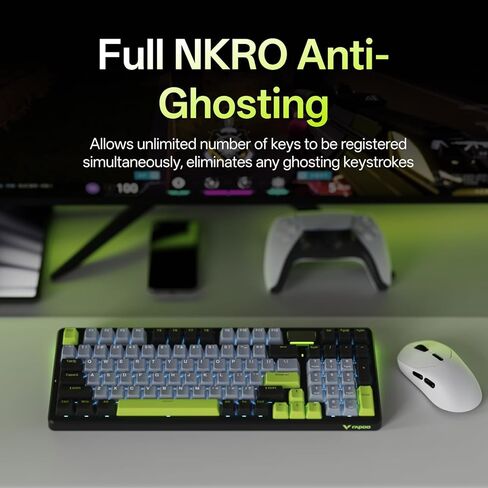 Rapoo V700DIY-98 لوحة مفاتيح ميكانيكية لاسلكية، BT5.0 + 2.4 جيجا هرتز، لوحة مفاتيح مخصصة للألعاب قابلة للتبديل السريع، مفتاح خطي فضي سريع، 16.8 ميجا لكل مفتاح RGB، حامل حشية، صوت كريمي، مضاد NKRO كامل للظلال in Kuwait