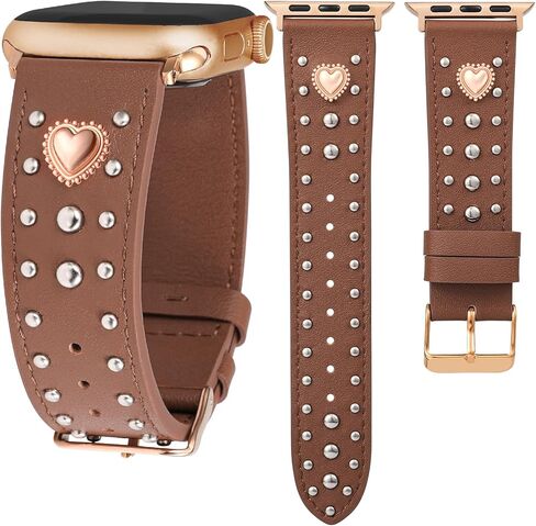 سوار جلدي من Wearlizer متوافق مع أحزمة ساعات Apple للنساء 42/46/38/40/41/44/45/49 مم، حزام مرصع بسحر القلب الجميل لسلسلة iWatch 11 10 9 8 7 6 5 4 SE/Ultra 3 2 1 in Saudi Arabia