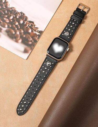 سوار جلدي من Wearlizer متوافق مع أحزمة ساعات Apple للنساء 42/46/38/40/41/44/45/49 مم، حزام مرصع بسحر القلب الجميل لسلسلة iWatch 11 10 9 8 7 6 5 4 SE/Ultra 3 2 1 in Saudi Arabia