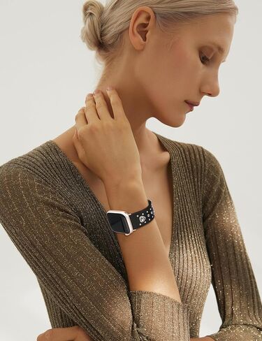 سوار جلدي من Wearlizer متوافق مع أحزمة ساعات Apple للنساء 42/46/38/40/41/44/45/49 مم، حزام مرصع بسحر القلب الجميل لسلسلة iWatch 11 10 9 8 7 6 5 4 SE/Ultra 3 2 1 in Saudi Arabia