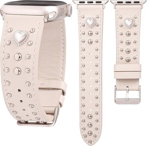سوار جلدي من Wearlizer متوافق مع أحزمة ساعات Apple للنساء 42/46/38/40/41/44/45/49 مم، حزام مرصع بسحر القلب الجميل لسلسلة iWatch 11 10 9 8 7 6 5 4 SE/Ultra 3 2 1 in Saudi Arabia