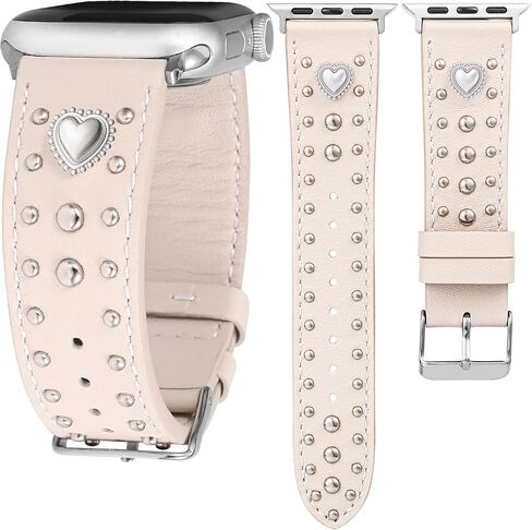 سوار جلدي من Wearlizer متوافق مع أحزمة ساعات Apple للنساء 42/46/38/40/41/44/45/49 مم، حزام مرصع بسحر القلب الجميل لسلسلة iWatch 11 10 9 8 7 6 5 4 SE/Ultra 3 2 1 in Saudi Arabia