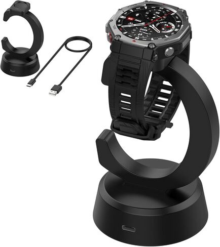 Miimall Charger Dock for Amazfit T-Rex 3 PRO, T-Rex 3, Helio Strap, Balance, Balance 2 Smart Watch, Replacement Charging Stand with USB-C Charging Cable for Amazfit T-Rex3, Black in Kuwait