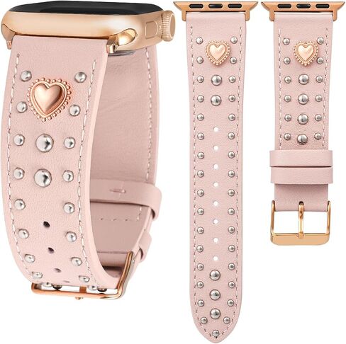 سوار جلدي من Wearlizer متوافق مع أحزمة ساعات Apple للنساء 42/46/38/40/41/44/45/49 مم، حزام مرصع بسحر القلب الجميل لسلسلة iWatch 11 10 9 8 7 6 5 4 SE/Ultra 3 2 1 in Saudi Arabia