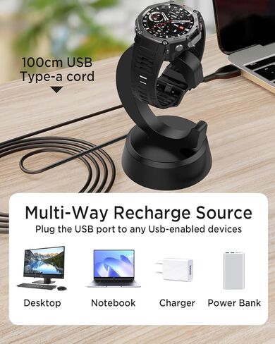 Miimall Charger Dock for Amazfit T-Rex 3 PRO, T-Rex 3, Helio Strap, Balance, Balance 2 Smart Watch, Replacement Charging Stand with USB-C Charging Cable for Amazfit T-Rex3, Black in Kuwait