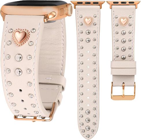 سوار جلدي من Wearlizer متوافق مع أحزمة ساعات Apple للنساء 42/46/38/40/41/44/45/49 مم، حزام مرصع بسحر القلب الجميل لسلسلة iWatch 11 10 9 8 7 6 5 4 SE/Ultra 3 2 1 in Saudi Arabia