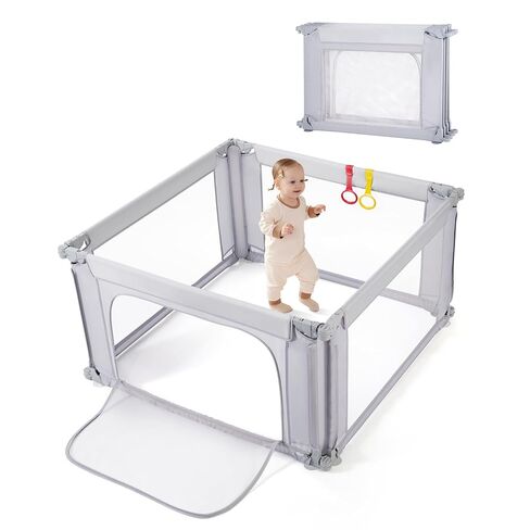 Baby Playpen Portable, Pre-Assembled Play Pen 71x79 Large Foldable Playpen for Babies and Toddlers, Sturdy and Safe Toddler Play Yard Indoor Outdoor with Carry Bag, Grey in Saudi Arabia