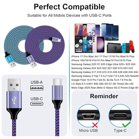 كابل VIFIGEN Car Carplay للشحن السريع 3FT/2 حزمة لهاتف iPhone 17/Air/17 Pro/17 Pro Max/16e/16 Pro/16 Pro Max/16 Plus/16/15/15 Pro/15 Pro Max، كابل شاحن USB من النوع C 3.1 أمبير سريع للسيارة in Saudi Arabia
