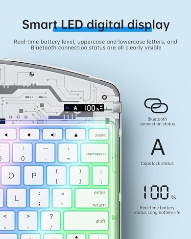 حافظة لوحة مفاتيح شفافة لجهاز iPad Mini 7 A17 Pro(2024) وMini 6 (2021) 8.3 بوصة، لوحة مفاتيح لاسلكية بإضاءة خلفية بـ 7 ألوان مع لوحة لمس، حامل دوار 360 درجة، حامل أقلام لجهاز iPad mini الجيل السابع/السادس، أبيض in Kuwait