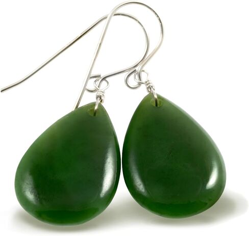 Nephrite Jade Earrings Dark Green Everyday Simple Teardrop Medium Smooth Drops in Saudi Arabia