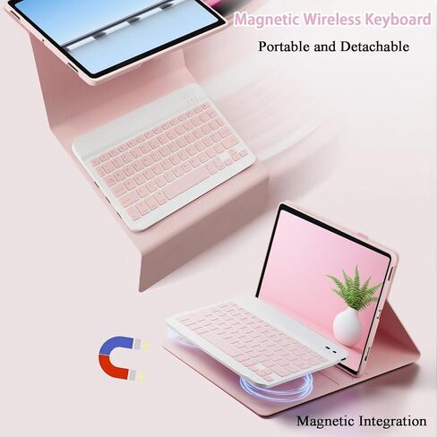 حافظة لوحة مفاتيح قابلة للفصل مع ماوس لجهاز Lenovo Idea Tab 11 بوصة 2025 (TB336FU/TB336ZU)، حافظة لوحة مفاتيح مغناطيسية لجهاز Lenovo Idea Tab 11 بوصة مع حامل قلم، 3 زوايا للتعديل، وردي in Kuwait