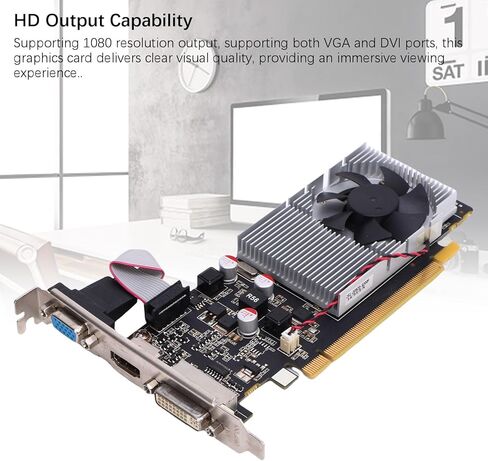 بطاقة رسومات GT 705، 1 جيجا GDDR3 64 بت 1029 1228 ميجا هرتز، مع منافذ VGA DVI، لتصفح الويب والعمل المكتبي وتشغيل الفيديو عالي الدقة in Kuwait