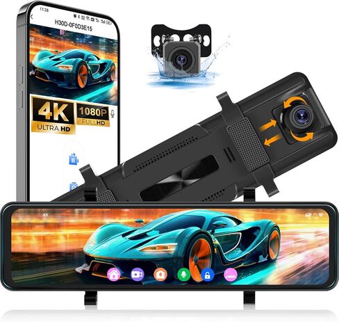 كاميرا قياس 4K مرآة مقاس 10.88 بوصة، مرآة رؤية خلفية، كاميرات مزدوجة أمامية وخلفية، تتبع نظام تحديد المواقع (GPS)، تسجيل حلقة، مستشعر G، مساعد ركن السيارة، التحكم في التطبيق، شاشة ركن السيارة، كاميرا احتياطية مقاومة للماء in Kuwait
