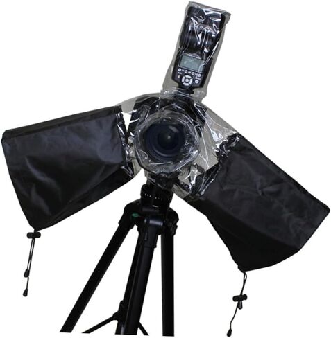 Camera Rain Cover with Drawstring Arm Protector Waterproof Dustproof Camera Protective Cover Black Weatherproof Photography Accessory for Outdoor Shooting in Saudi Arabia