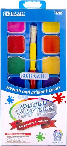 BAZIC Watercolor w/Brush & Mixing Palette, 12 Color Non-Toxic Paint Set, for Hobby Fun Art Supplies Vibrant Painting, Gift for Kidss, 72-Packs in Saudi Arabia