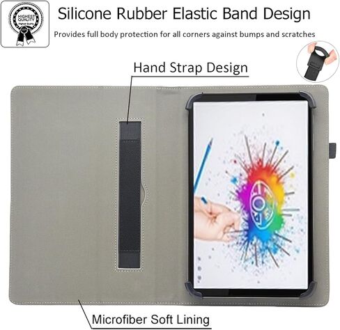 Universal 8 Inch Tablet Case, 9 Inch Android Tablet Case, Bbjjkkz PU Leather Slim Folding Stand Folio Cover with Hand Strap for 8.0-9.0 Inch Tablet, Black in Saudi Arabia