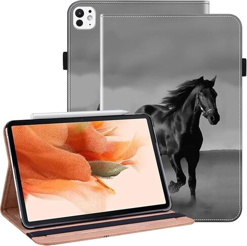 حافظة ALILANG لجهاز iPad Air 11 بوصة 2025/2024 (M3/M2)، حافظة iPad Air الجيل الخامس/4th 10.9 بوصة 2022/2020، غطاء حامل قابل للطي من جلد البولي يوريثان مقاوم للصدمات مع تنبيه/نوم تلقائي - حصان أسود in Kuwait