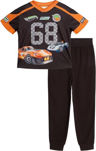 Hot Wheels Mesh V-neck T-Shirt and French Terry Jogger Pants Outfit Set Toddler to Little Kid Sizes (2T - 7-8) in Saudi Arabia