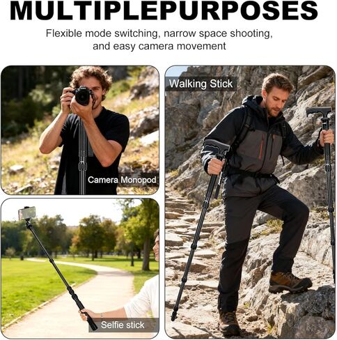 Koolehaoda Camera Monopod, 63" Aluminum Portable Travel Monopod Photography Stick with Phone Stand Walking Stick Handle for Canon, Nikon, Sony, Video Camcorder, DSLR, Easy to Carry in Saudi Arabia