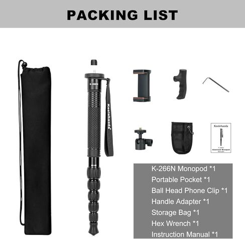 Koolehaoda Camera Monopod, 63" Aluminum Portable Travel Monopod Photography Stick with Phone Stand Walking Stick Handle for Canon, Nikon, Sony, Video Camcorder, DSLR, Easy to Carry in Saudi Arabia