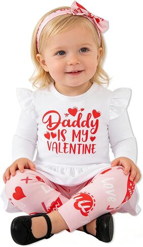 ملابس MOMMY'S NEW MAN لعيد الحب والطفلة والأب هو ملابس عيد الحب الخاصة بي سترة مكشكشة وسراويل مطبوعة على شكل قلب in Saudi Arabia