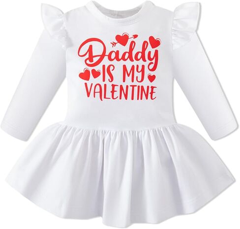 MOMMY'S NEW MAN Valentines Day Baby Girl Daddy is My Valentines Outfits Ruffle Tunic Drees Heart Print Pants in Saudi Arabia