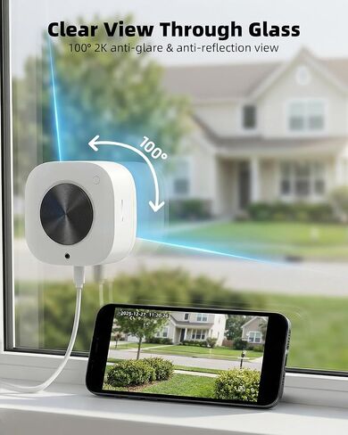hazen No Drill Window Camera, Window Security Camera with Night Vision, 3MP 2K Indoor Camera for Home Security, AI Person Recognition, 24/7 Recording, Person & Motion Detection, Ivory White in Saudi Arabia