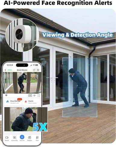 hazen No Drill Window Camera, Window Security Camera with Night Vision, 3MP 2K Indoor Camera for Home Security, AI Person Recognition, 24/7 Recording, Person & Motion Detection, Ivory White in Saudi Arabia